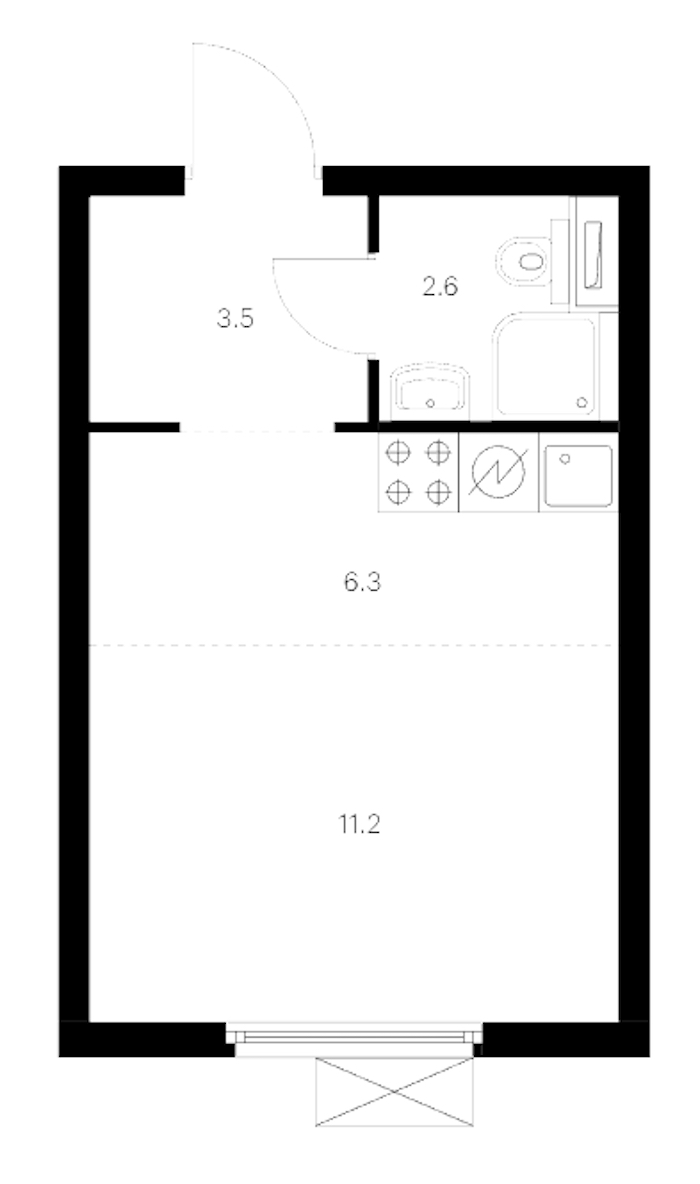 Квартира студия 23.6 м², 12/12 эт., ЖК «Витебский парк»